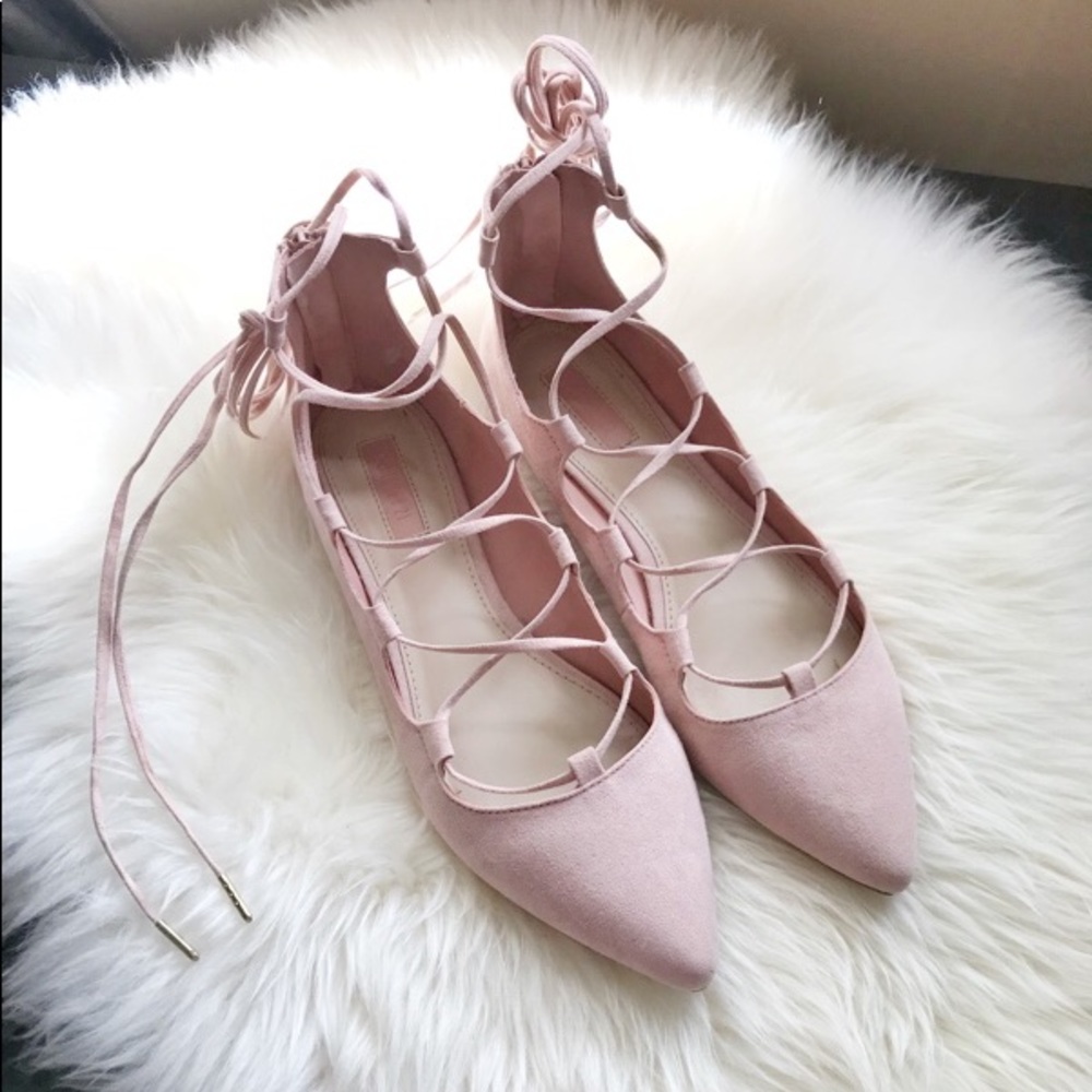 Faux suede pointed toe flats